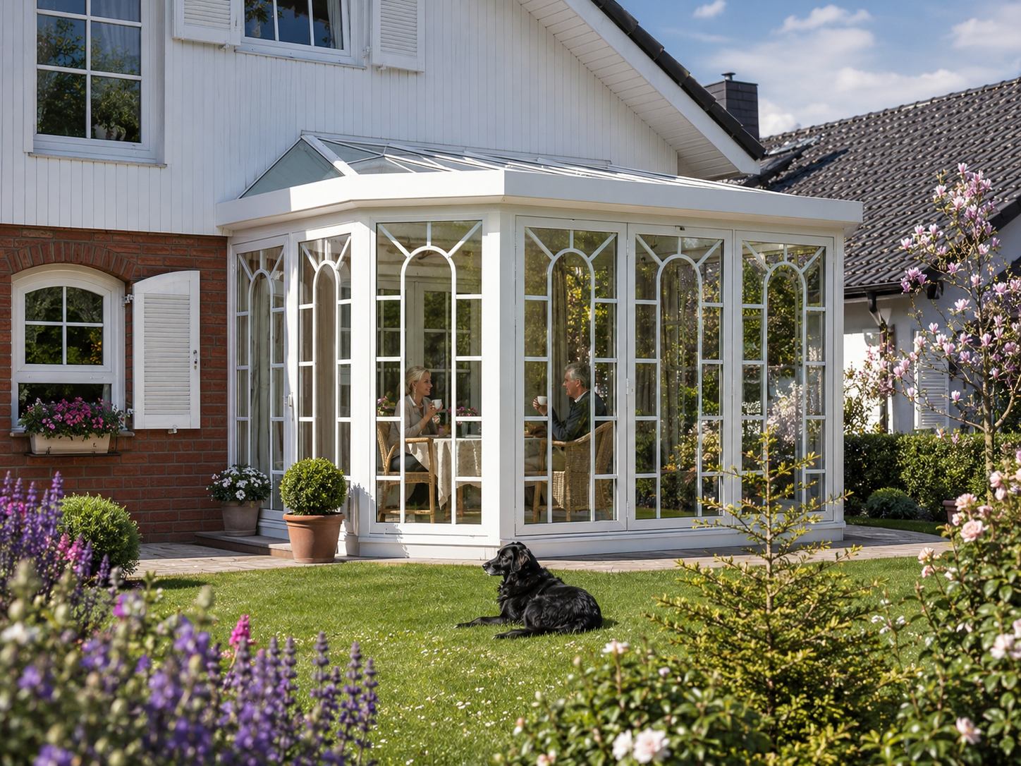 Klassischer weißer Wintergarten in moderner Ausführung