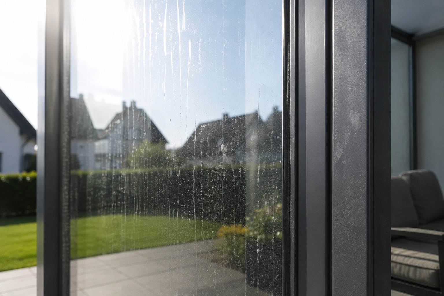 Schlieren und Trocknungsränder auf der Glasfläche als typischer Reinigungsfehler
